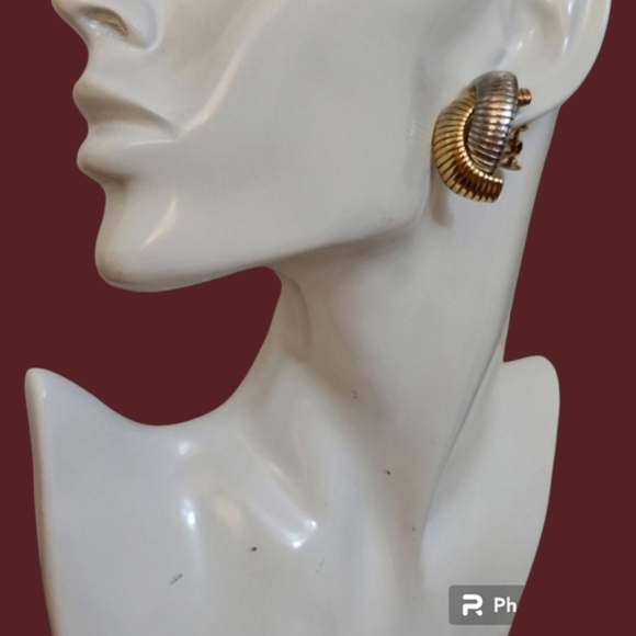 VTG NAPIER 1950s Atomic Modernist Industrial Twist Clip-on Festival Earrings - Picture 1 of 5